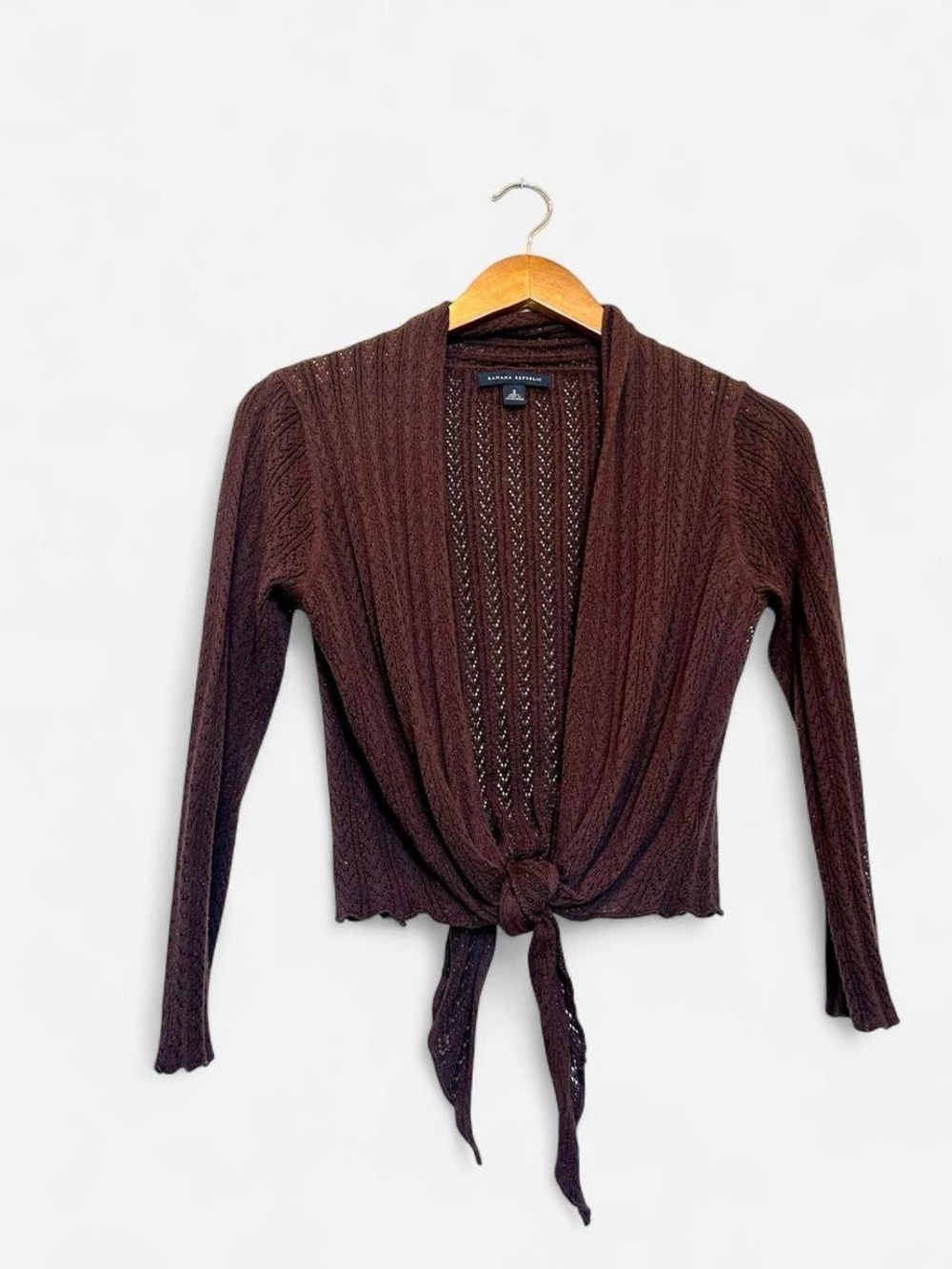 2000s Banana Republic Brown Tie-Front Open Knit Sweater